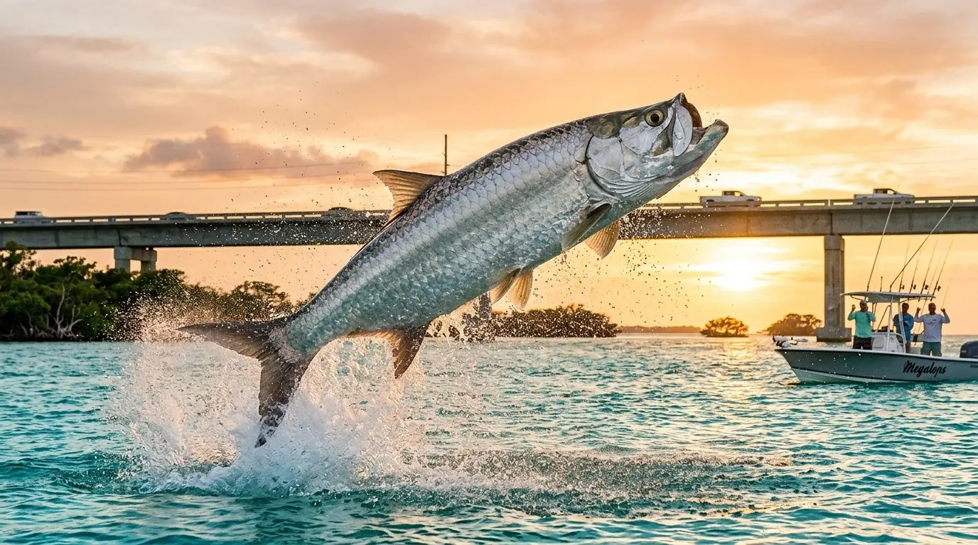 Tarpon fishing near Islamorada bridges Florida Keys